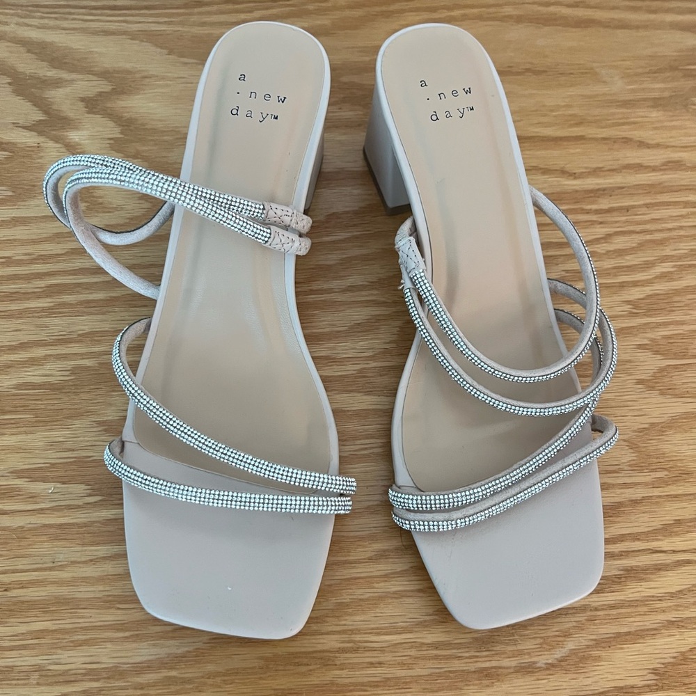 A New Day Rhinestone Nude Heels 8.5